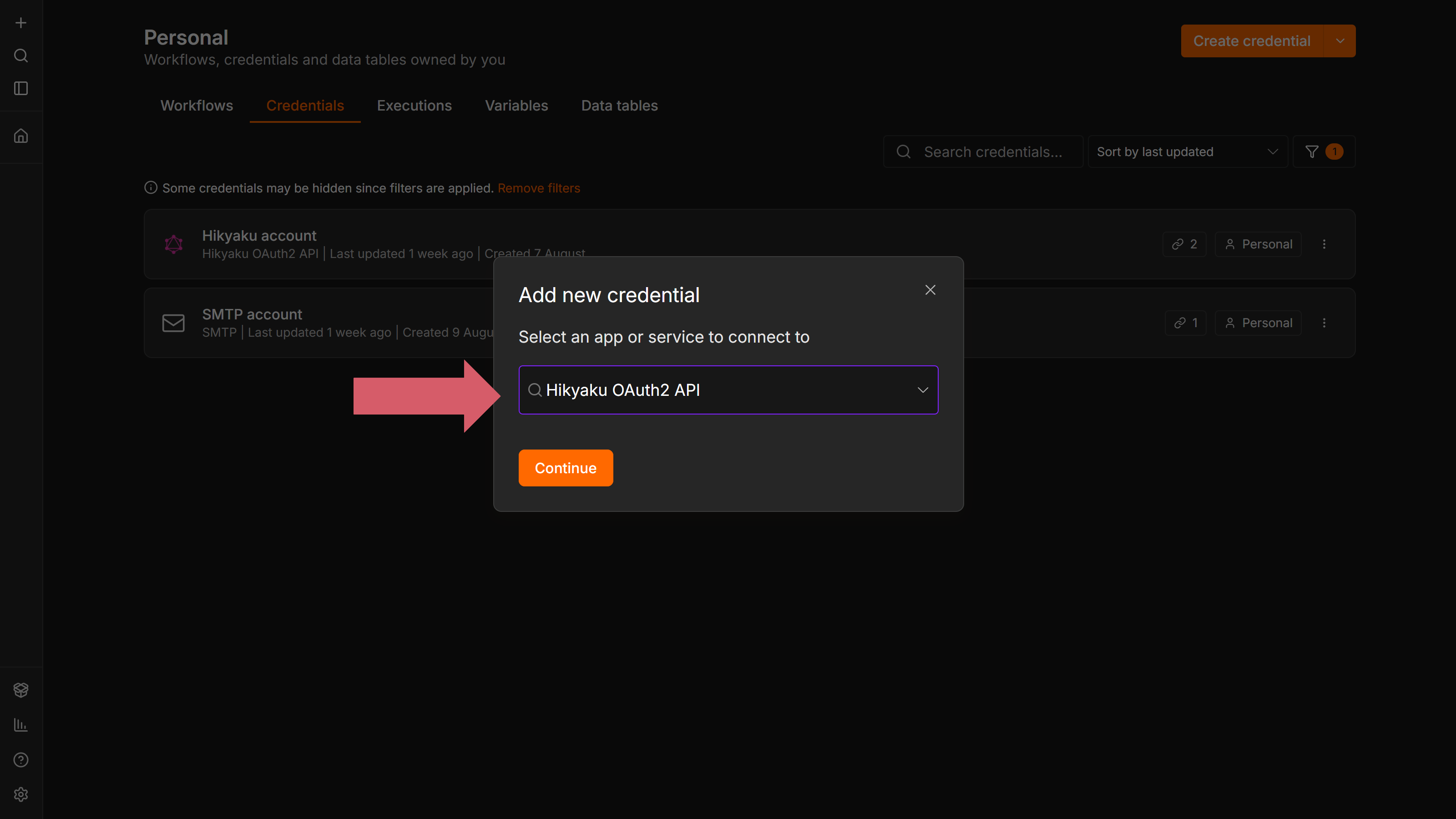 Create Credentials Menu