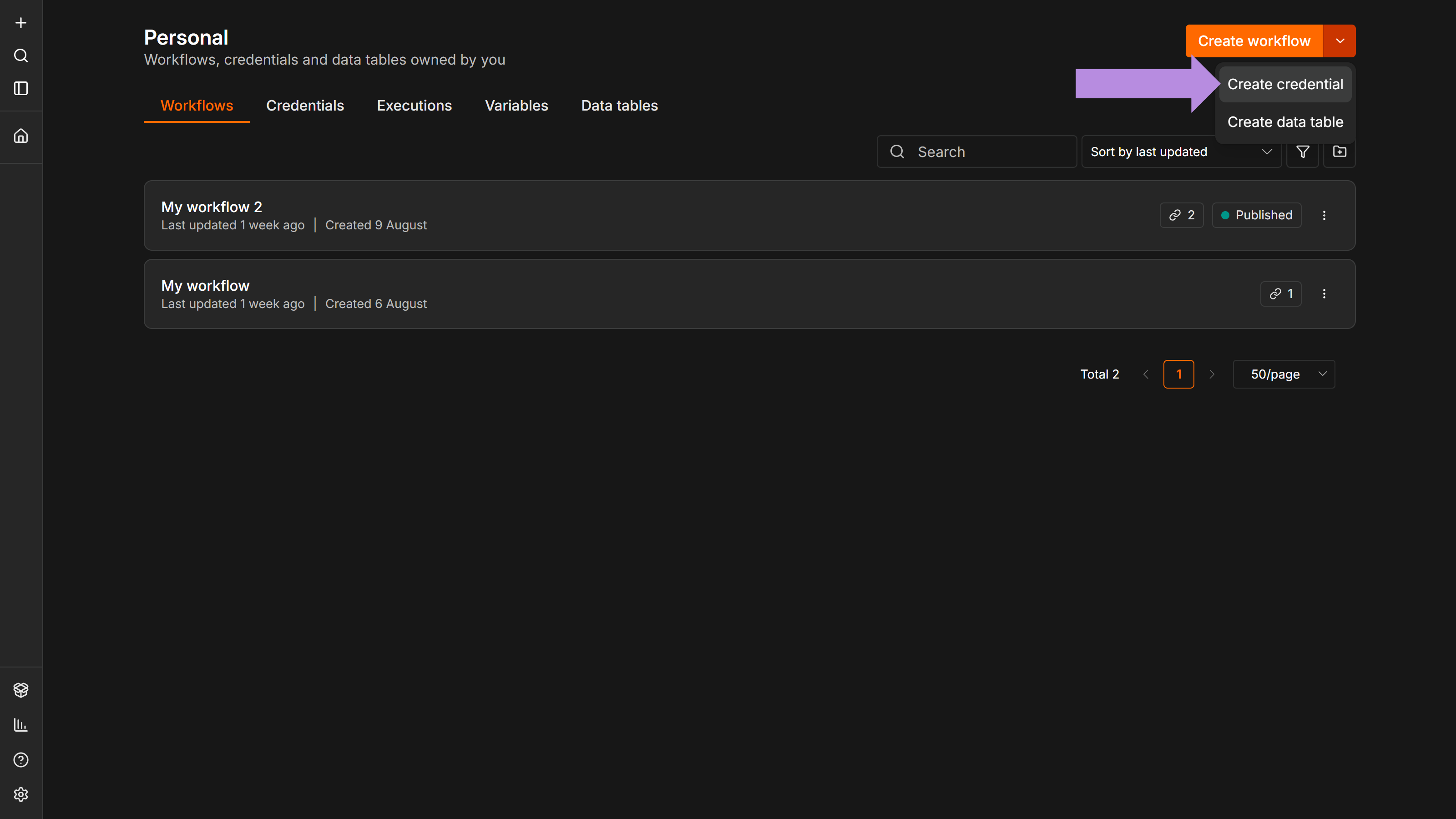 Create Workflow Menu