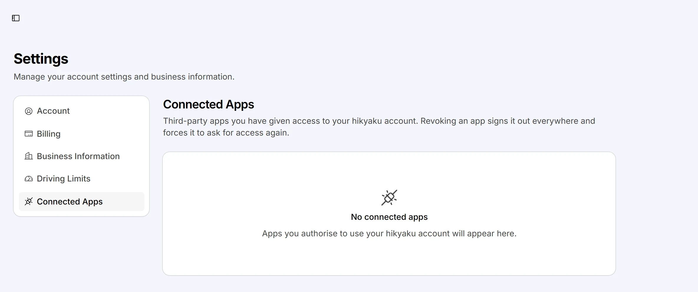 The Connected Apps tab with no connected apps.